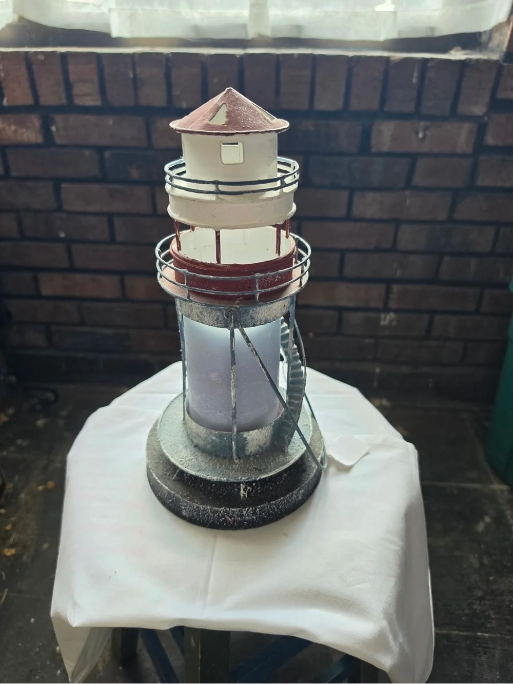 Rustic Red & Cream Lighthouse Candle Holder - Home Accents